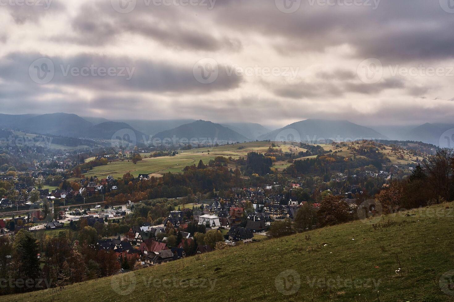 View of the mountain town Zakopane from above photo