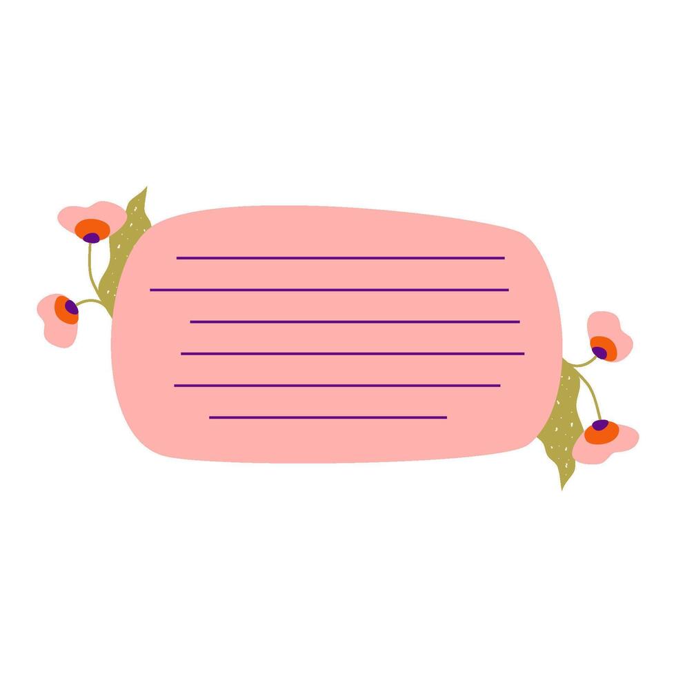 Cute Memo Notebook with flower paper frame for text. Planner sticker element sticky. Flat vector illustration. Cute Notes planner page.