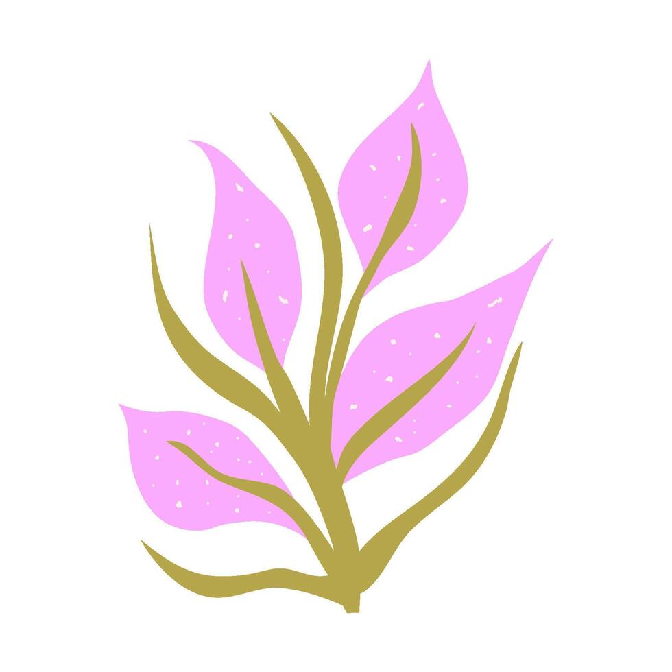 Aesthetic Flora Isolated. Flowers and leaves gentle pastel. Flat vector illustration. Aesthetic hand drawn organic plant purple and pink color.