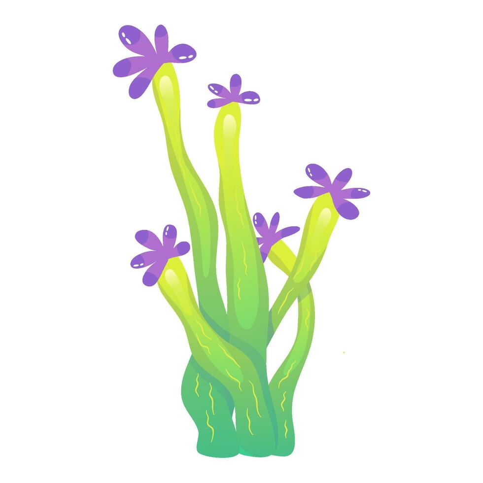 Coral reef underwater with algae. Seaweed ocean plant. Coral undersea fauna. Cartoon Reef isolated. Cartoon Vector design.