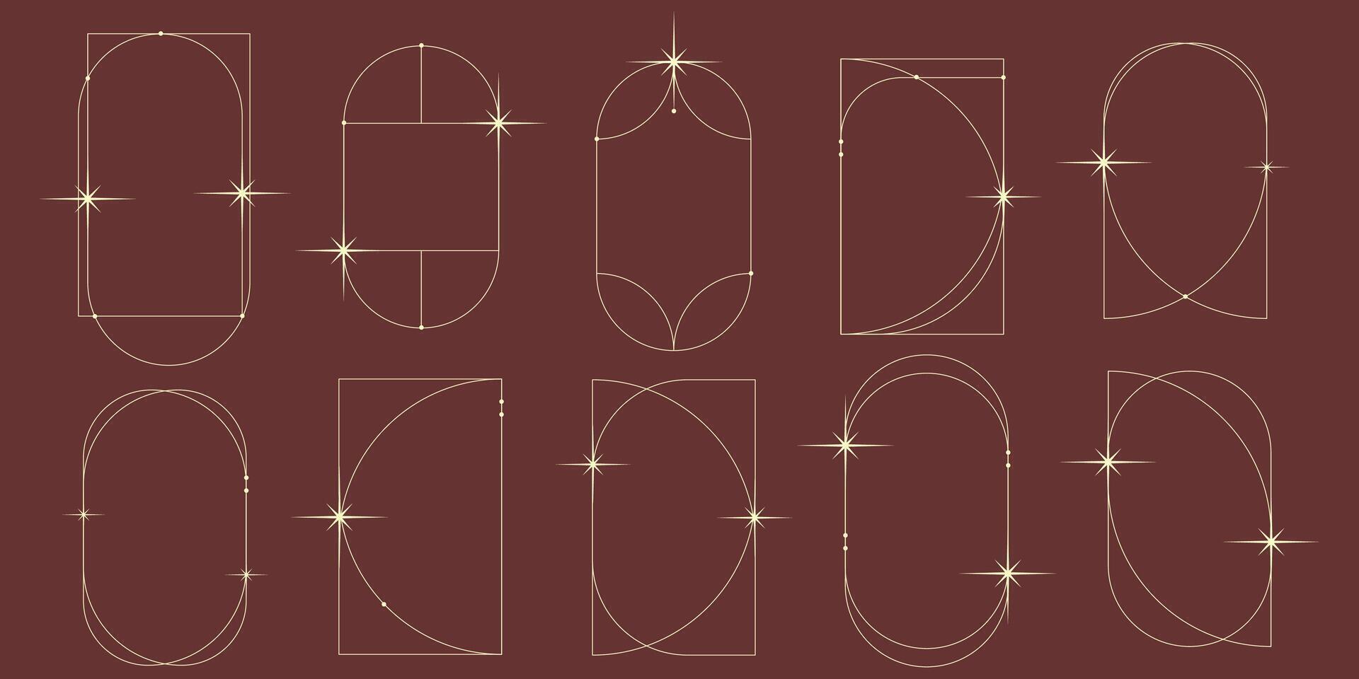 Boho frame arch set with line and star. Vintage simple shape design. Boho minimal arch. Geometric round form. Vector illustration