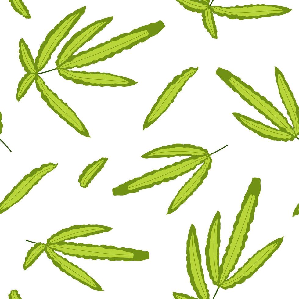 Vector seamless pattern of green leaves. Image of summer natural plants. Illustration for wallpaper and fabric.