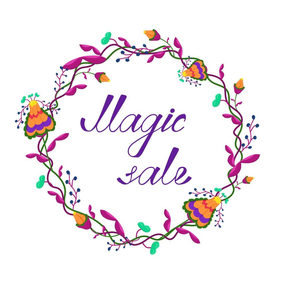 Color illustration of discounts with fantastic colors. Set of fabulous alien plants on a white background. vector