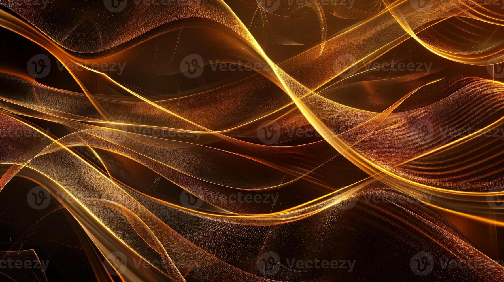 AI generated An abstract wallpaper with golden and dark waves, in the style of precisionist lines, flickr, glowing lights. Background, texture. Generated by artificial intelligence. photo