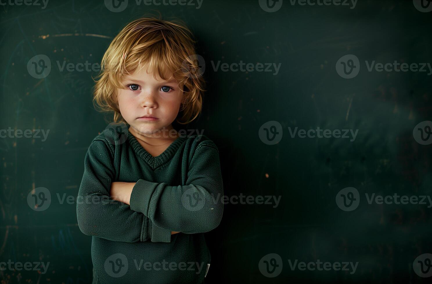 AI generated The boy in front of a blackboard. Created by artificial intelligence. photo
