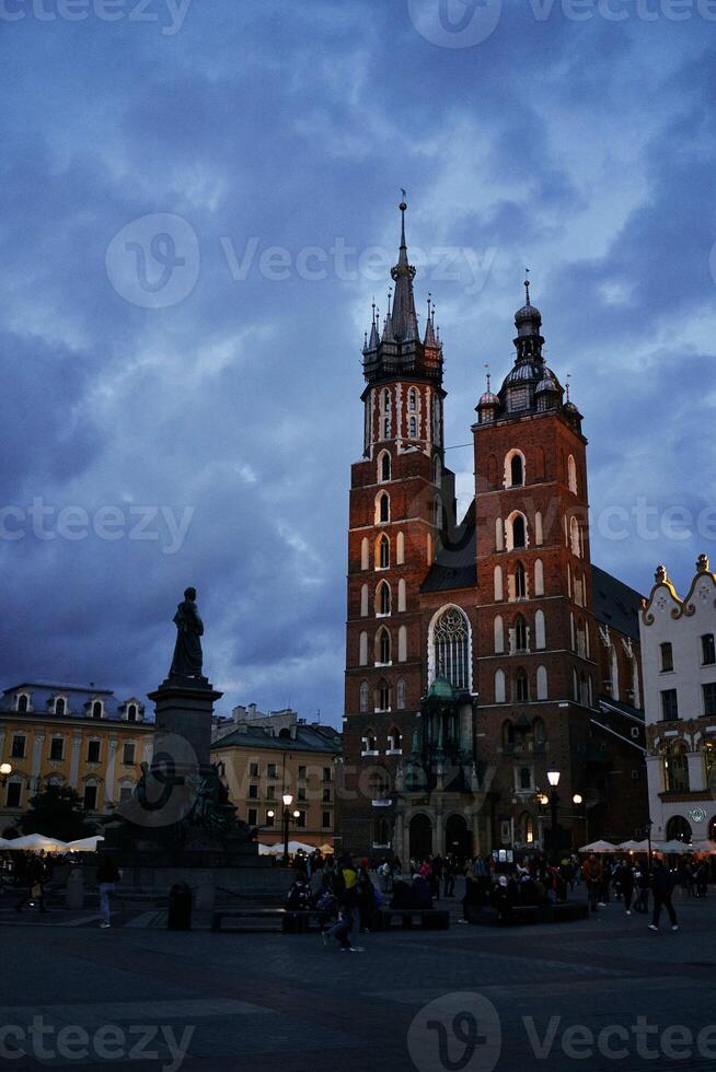 Main square of Krakow at night photo