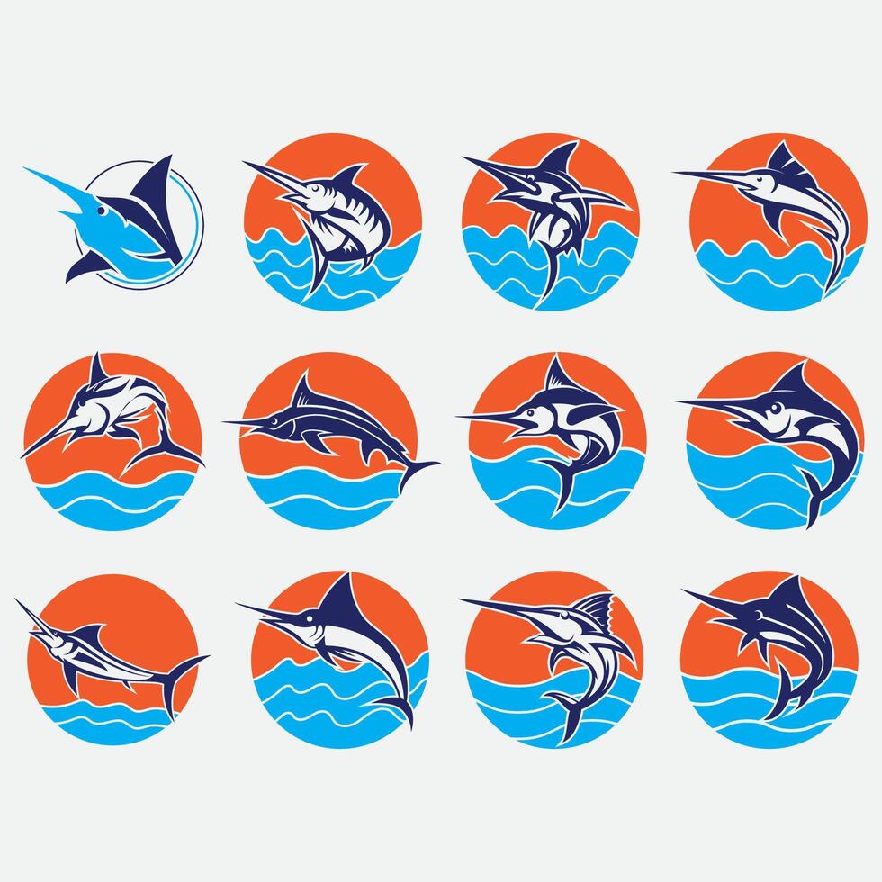icon set of blue marlin fish vector