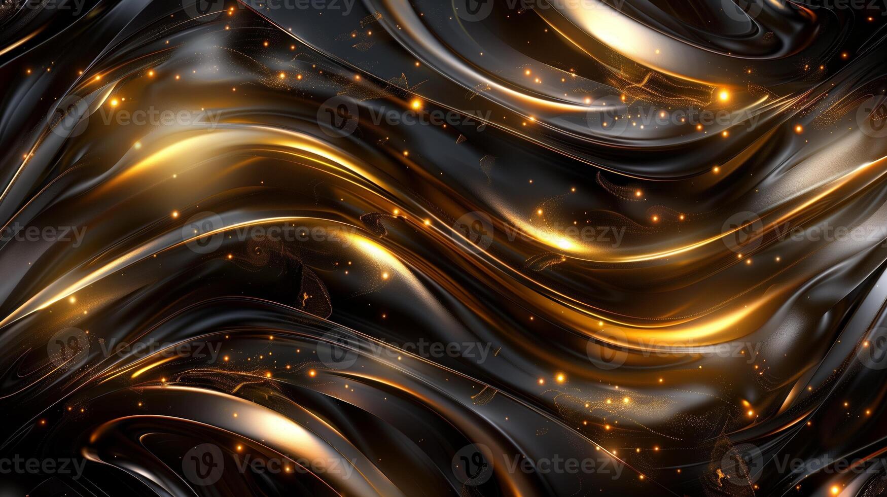 AI generated An abstract wallpaper with golden and dark waves, in the style of precisionist lines, flickr, glowing lights. Background, texture. Generated by artificial intelligence. photo