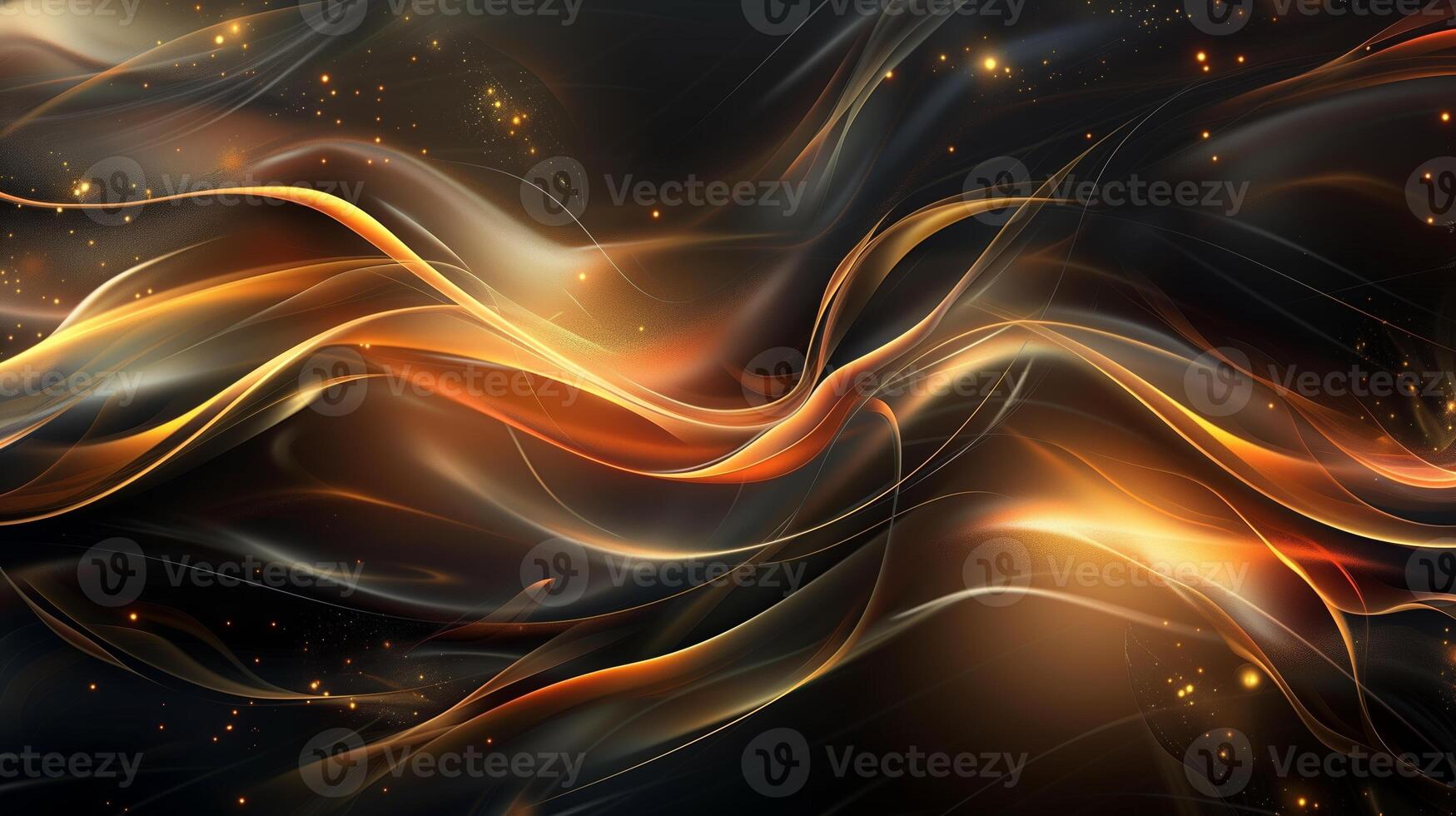AI generated An abstract wallpaper with golden and dark waves, in the style of precisionist lines, flickr, glowing lights. Background, texture. Generated by artificial intelligence. photo