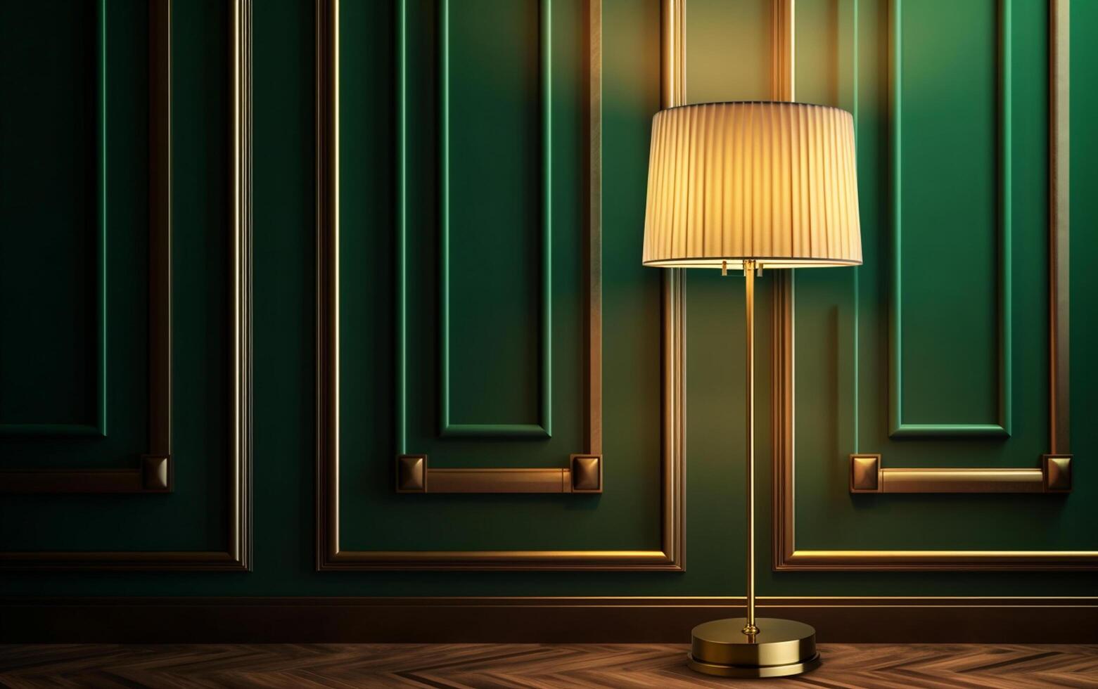 AI generated A lamp and a chair in a room with a lamp on the wall photo