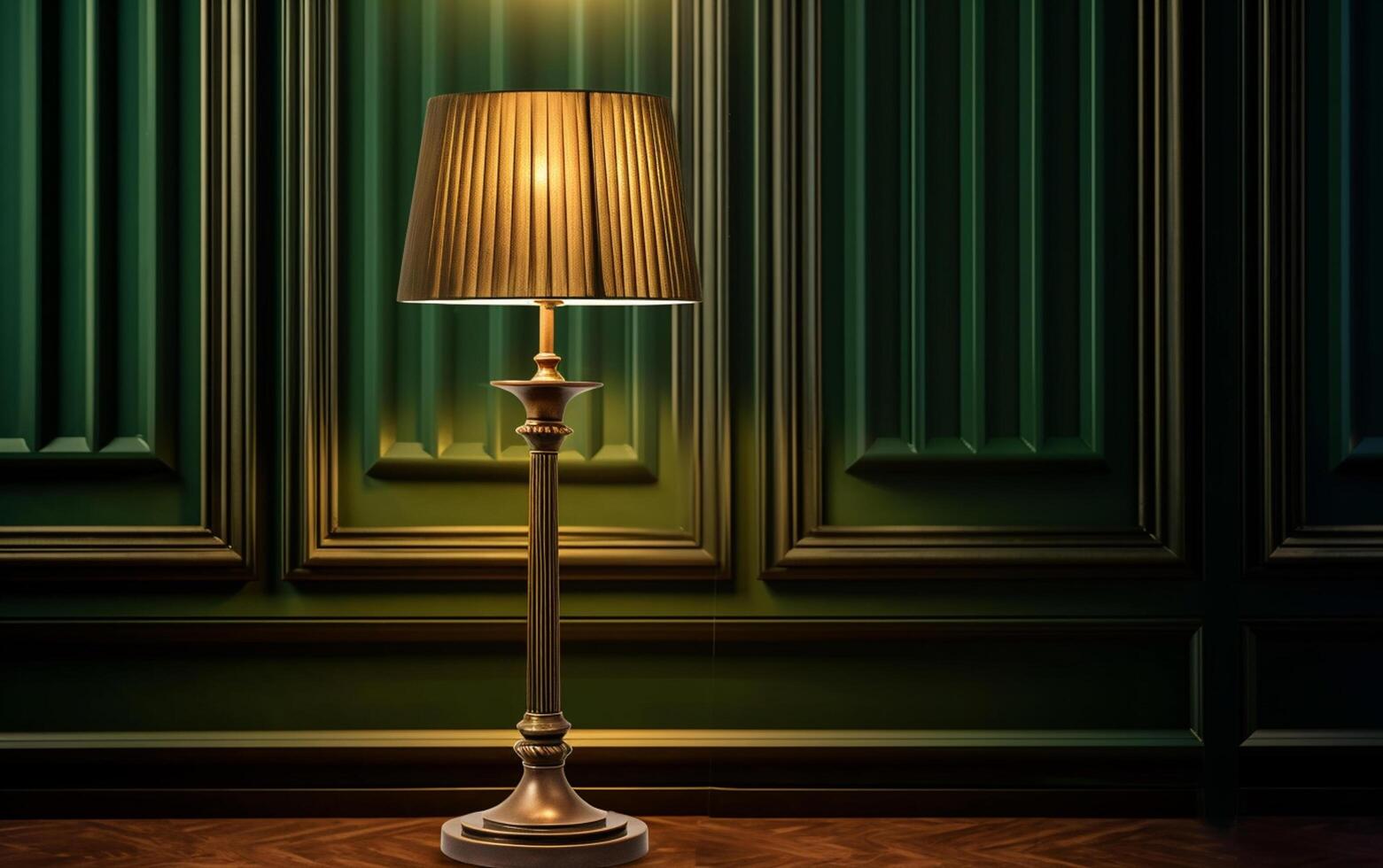 AI generated A lamp and a chair in a room with a lamp on the wall photo