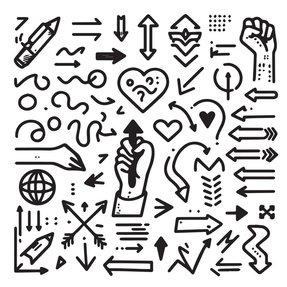A Collection of Scribble Arrow Strokes in Varied Sizes and Directions vector
