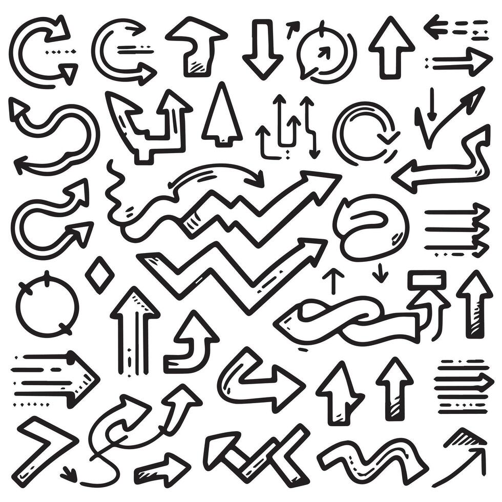 A Collection of Scribble Arrow Strokes in Varied Sizes and Directions vector