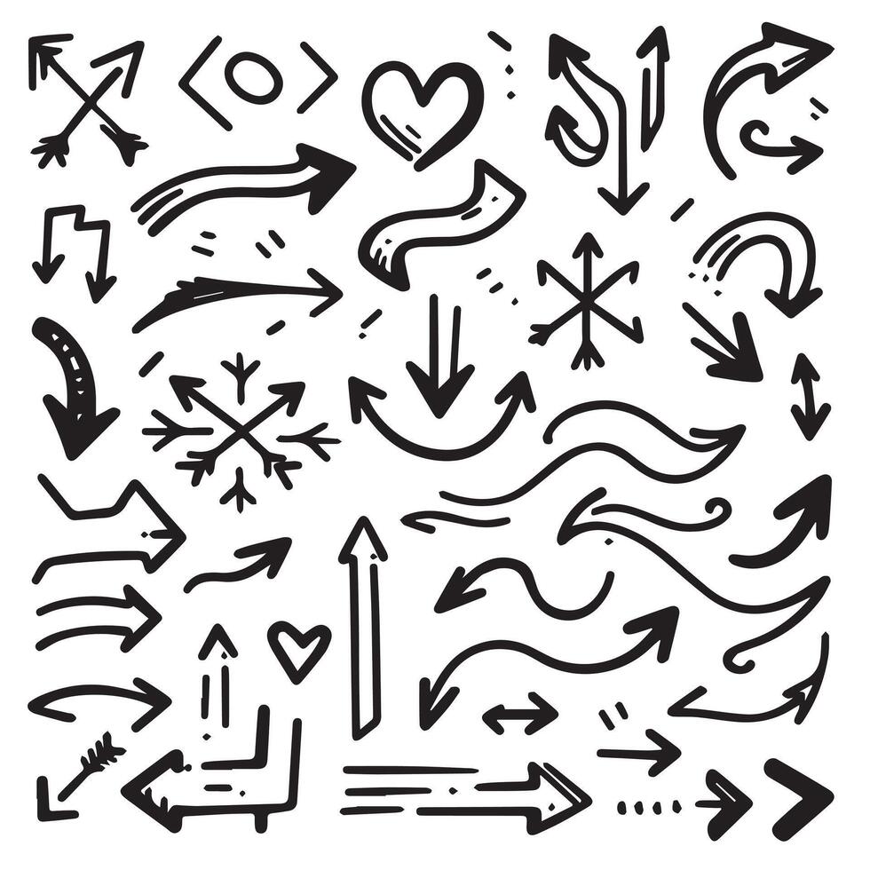 A Collection of Scribble Arrow Strokes in Varied Sizes and Directions vector