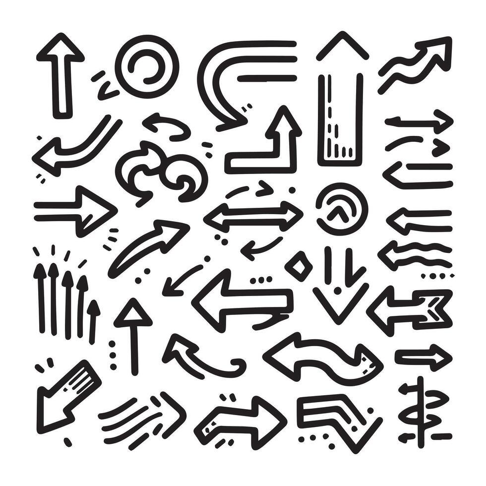 A Collection of Scribble Arrow Strokes in Varied Sizes and Directions vector
