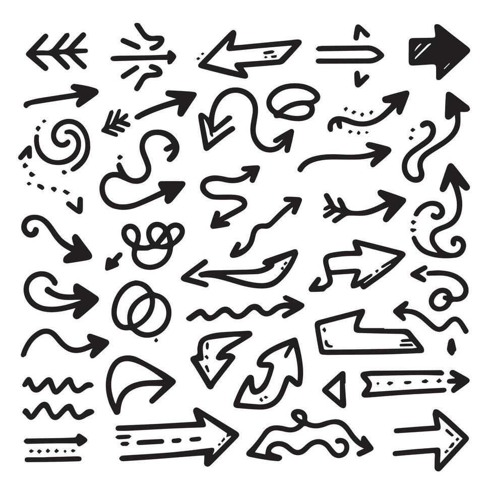 A Collection of Scribble Arrow Strokes in Varied Sizes and Directions vector