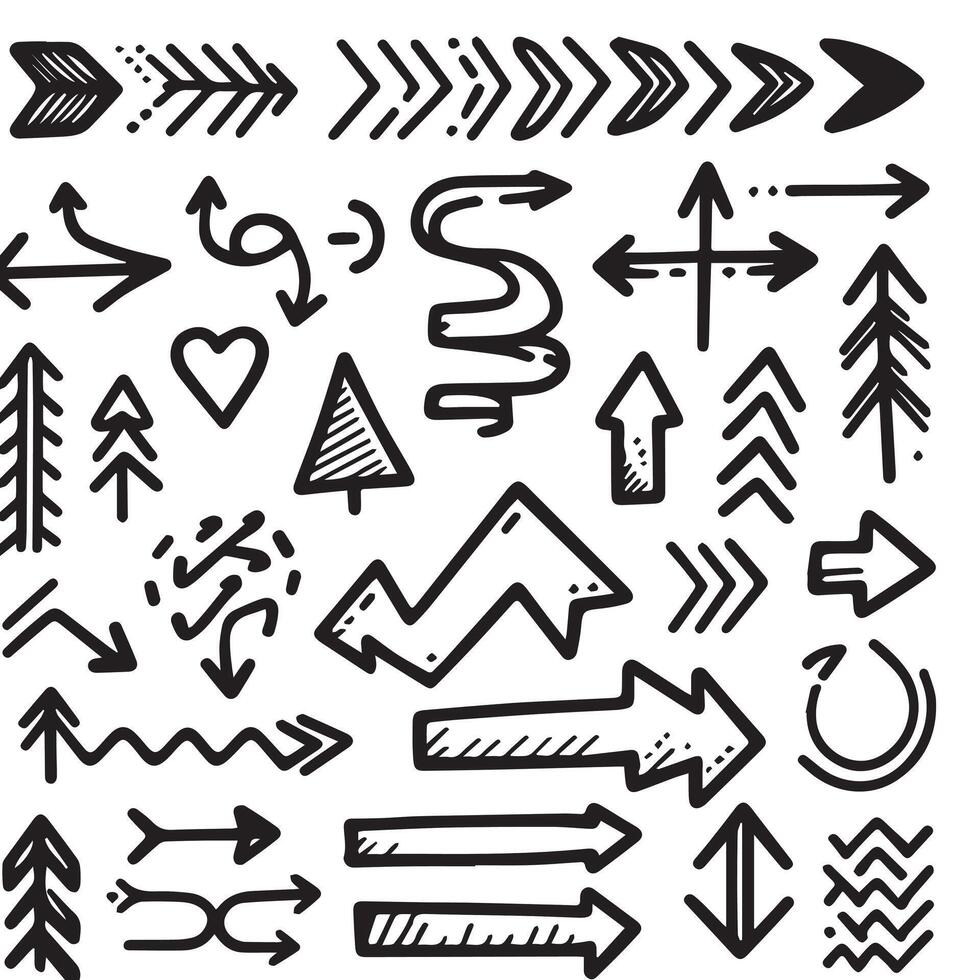 A Collection of Scribble Arrow Strokes in Varied Sizes and Directions vector