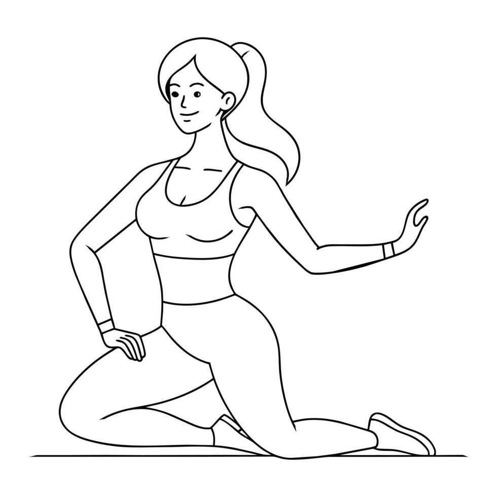 Women fitness for health line art vector illustration