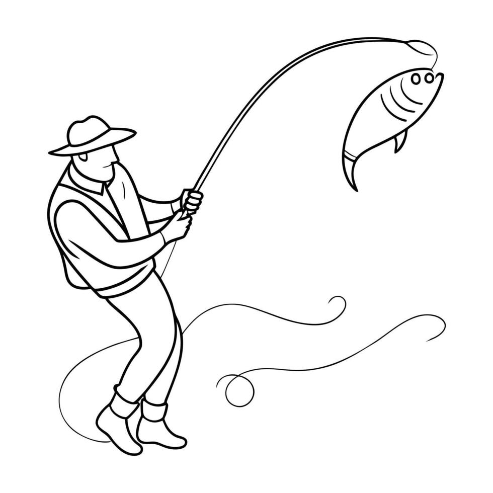 Fishing continuous line art vector illustration