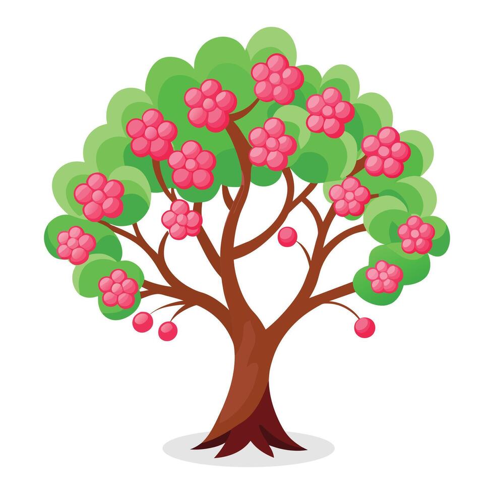 Cherry tree Isolated flat vector illustration.