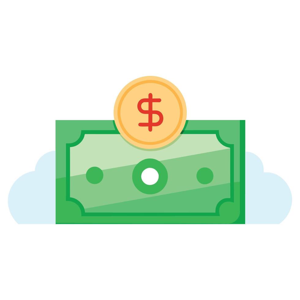 Money with cloud flat vector illustration on white background