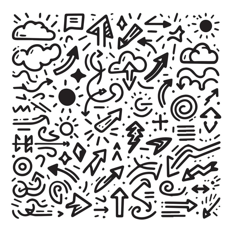 A Collection of Scribble Arrow Strokes in Varied Sizes and Directions vector