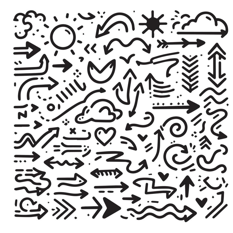 A Collection of Scribble Arrow Strokes in Varied Sizes and Directions vector