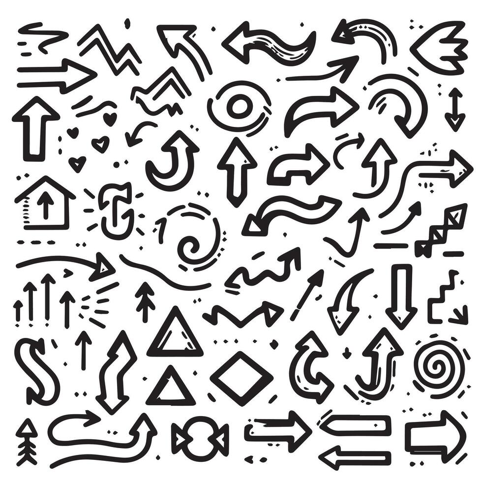 A Collection of Scribble Arrow Strokes in Varied Sizes and Directions vector