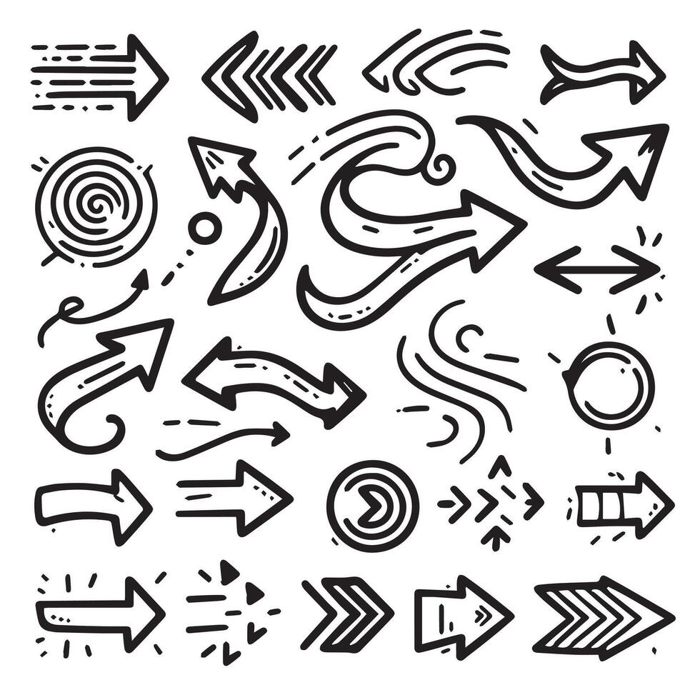 A Collection of Scribble Arrow Strokes in Varied Sizes and Directions vector