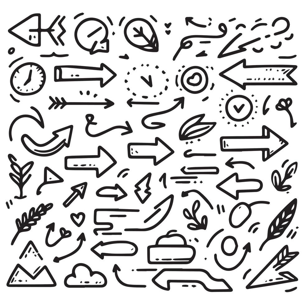 A Collection of Scribble Arrow Strokes in Varied Sizes and Directions vector