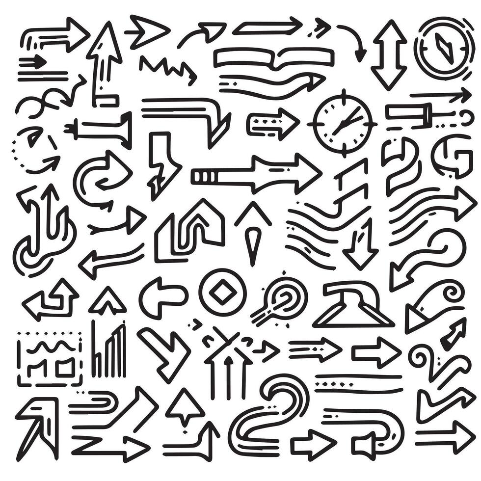 A Collection of Scribble Arrow Strokes in Varied Sizes and Directions vector
