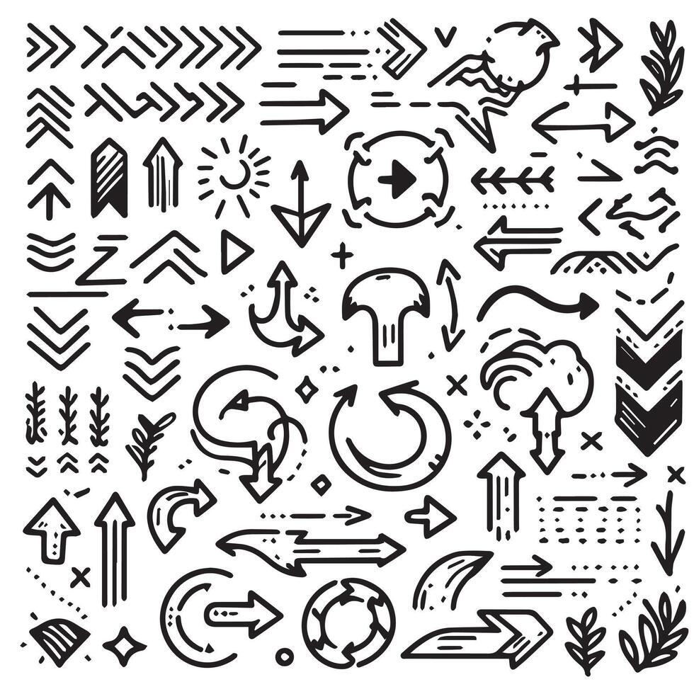 A Collection of Scribble Arrow Strokes in Varied Sizes and Directions vector