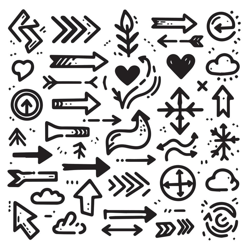 A Collection of Scribble Arrow Strokes in Varied Sizes and Directions vector
