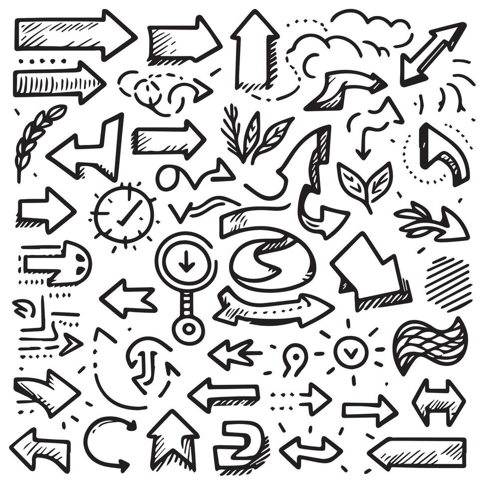 A Collection of Scribble Arrow Strokes in Varied Sizes and Directions vector