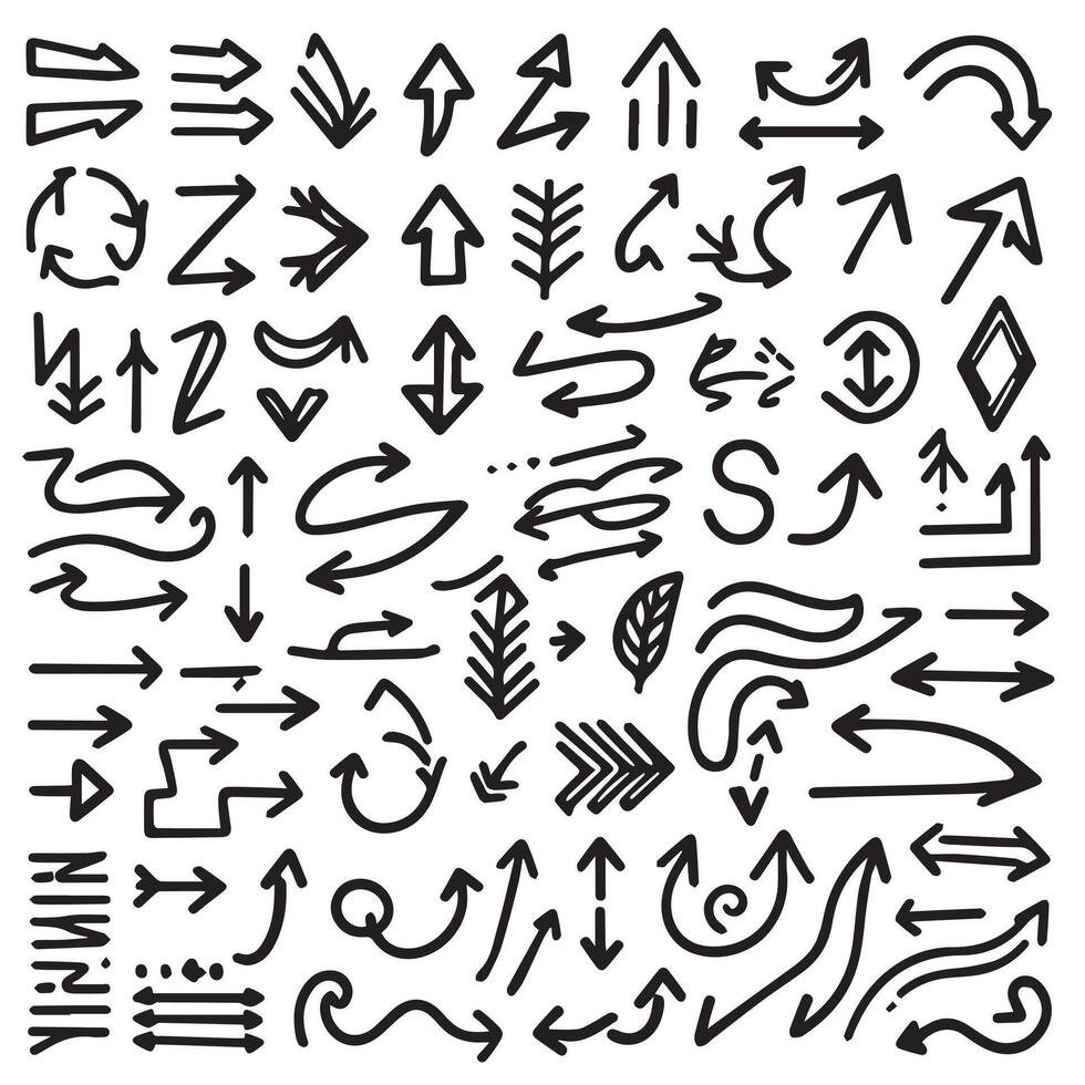 A Collection of Scribble Arrow Strokes in Varied Sizes and Directions vector