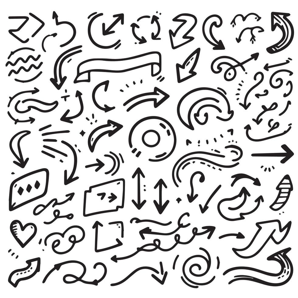 A Collection of Scribble Arrow Strokes in Varied Sizes and Directions vector