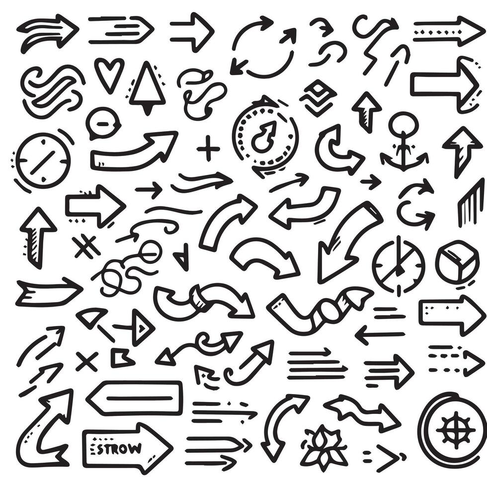 A Collection of Scribble Arrow Strokes in Varied Sizes and Directions vector