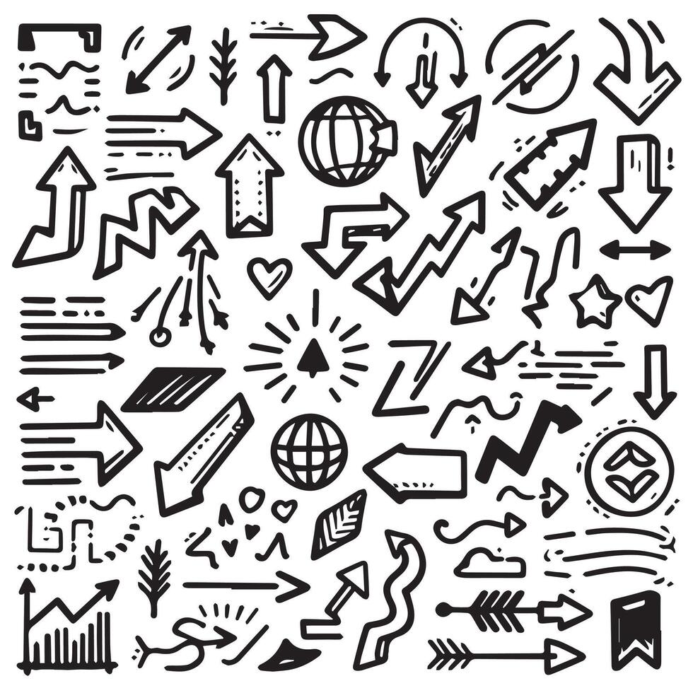 A Collection of Scribble Arrow Strokes in Varied Sizes and Directions vector