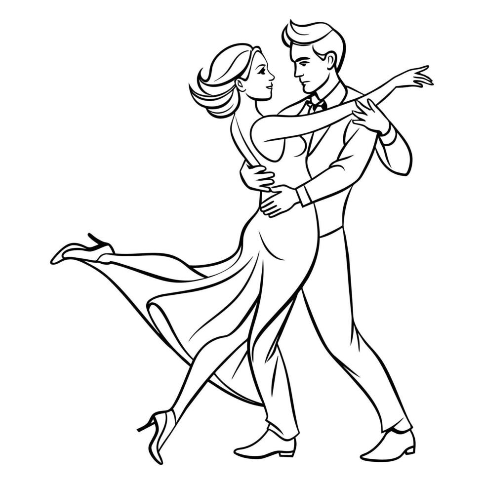 Latin dance couple line art vector illustration
