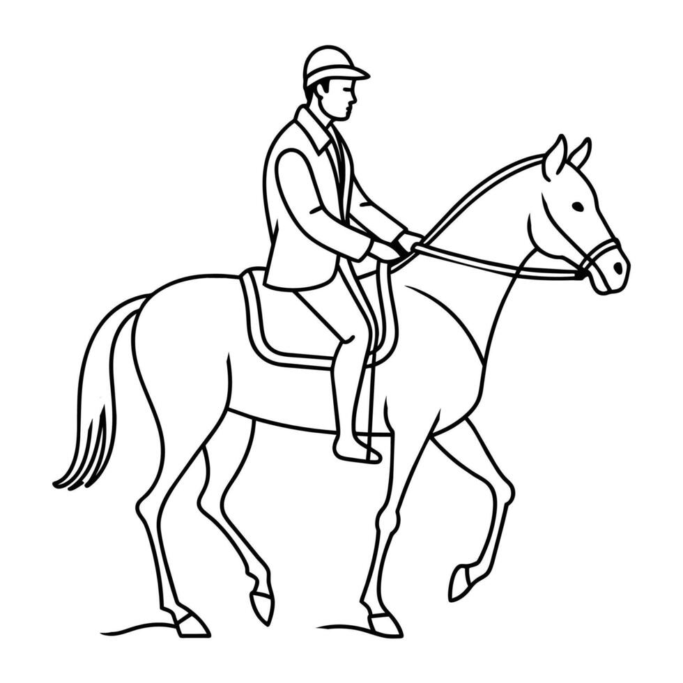 hombre son montando caballos línea Arte vector ilustración