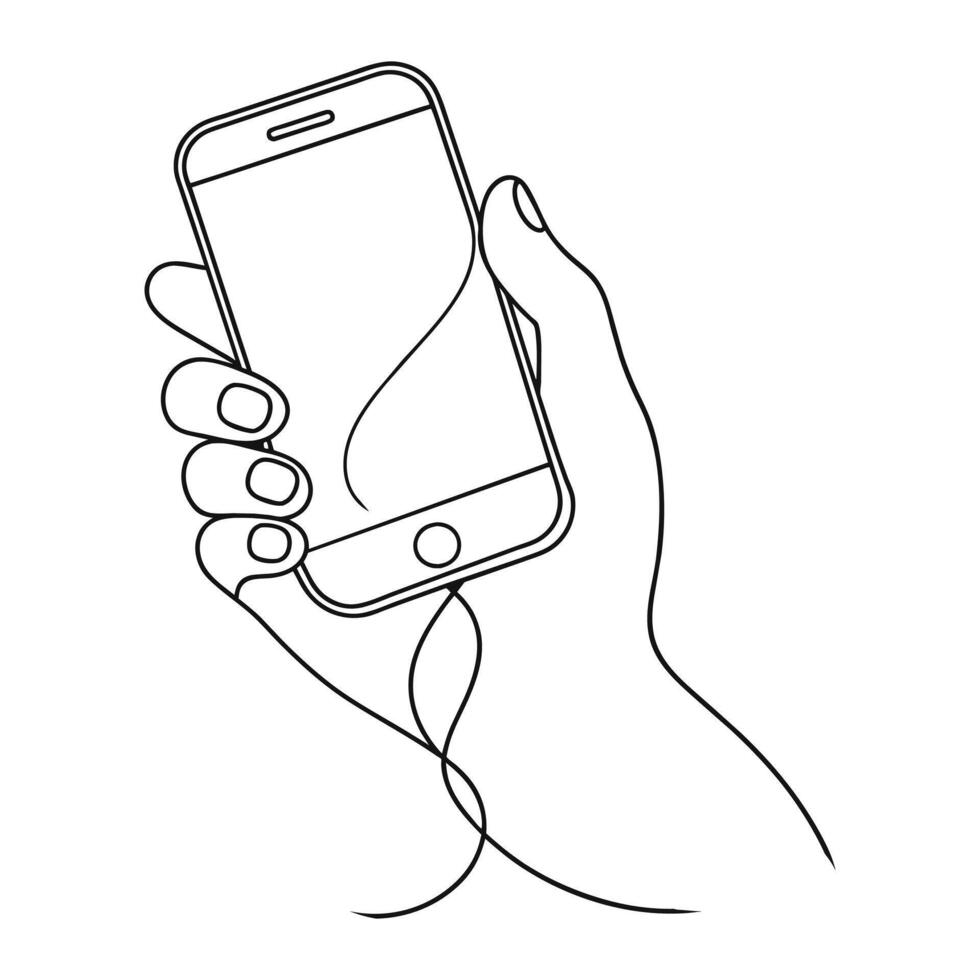 Holding a smartphone line art vector illustration