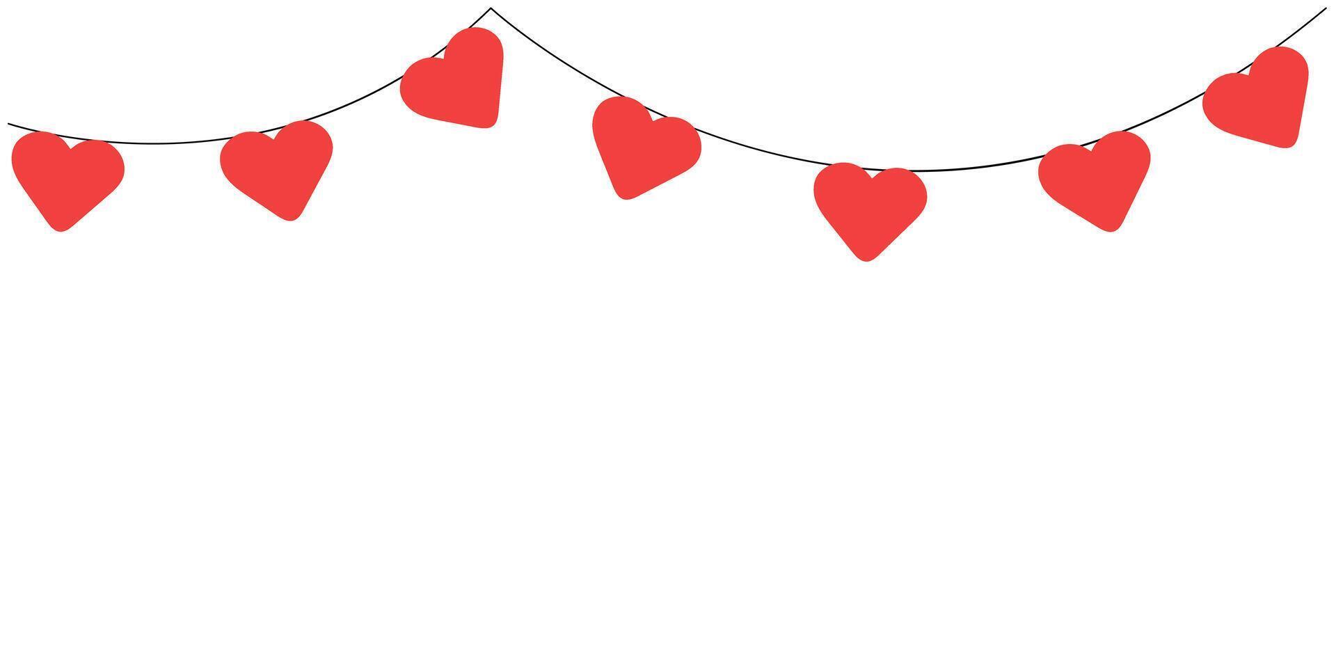 Heart garland isolated on white background. Striped hearts. bunting pennants for Valentine day party, wedding, romantic date. panoramic decorative vector element for greeting card, poster, banner