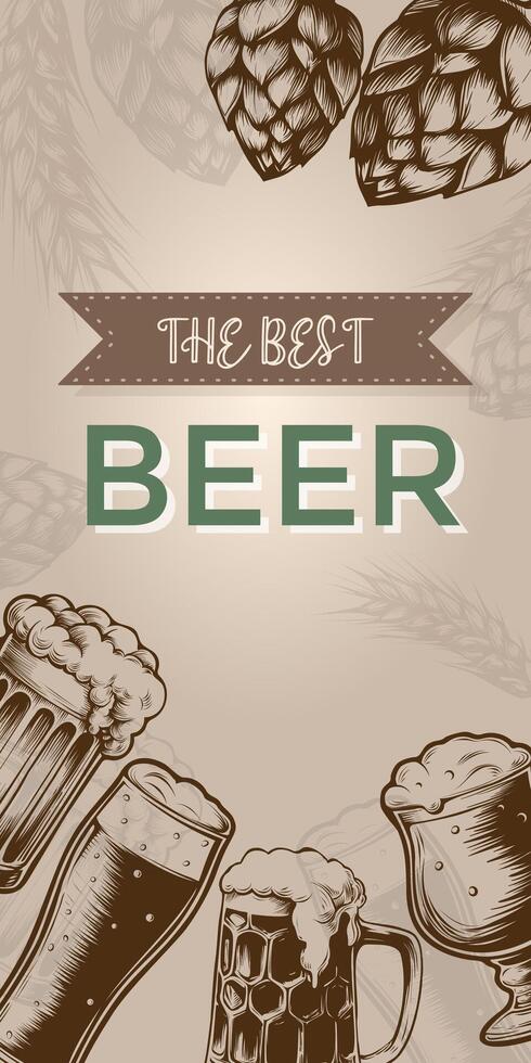 Craft hop and wheat, barley natural beer brewery banners, hand drawn vector illustration. Banners or posters set for beer advertising and drink labels.