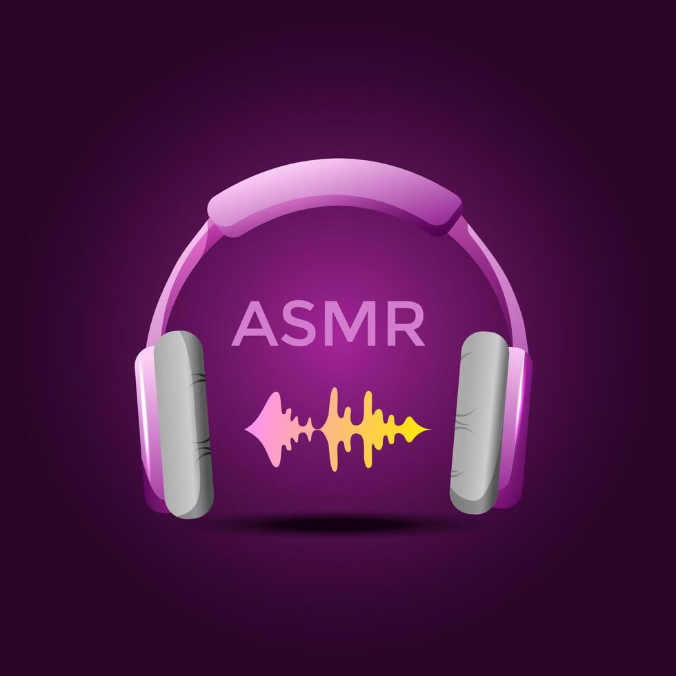 Autonomous sensory meridional response. ASMR logo for splash screen. Headphones and sound schedule. concept for listening to soothing sounds. Vector illustration