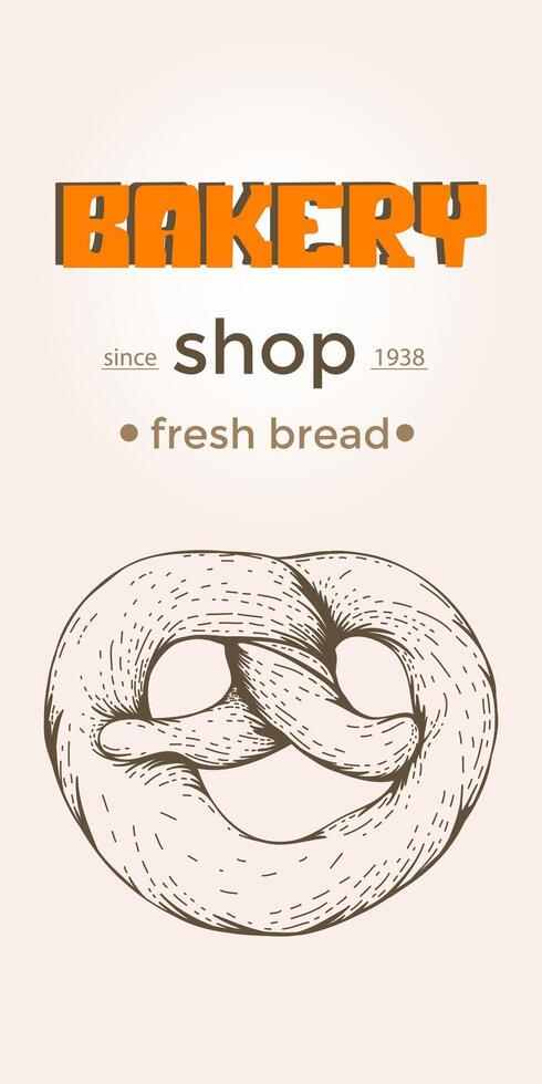 Bakery shop social media templates for stories, ads banner, menu. Promo posters design for bread or bake house production, isolated layouts with pretzel. vector illustration in engraving sketch style