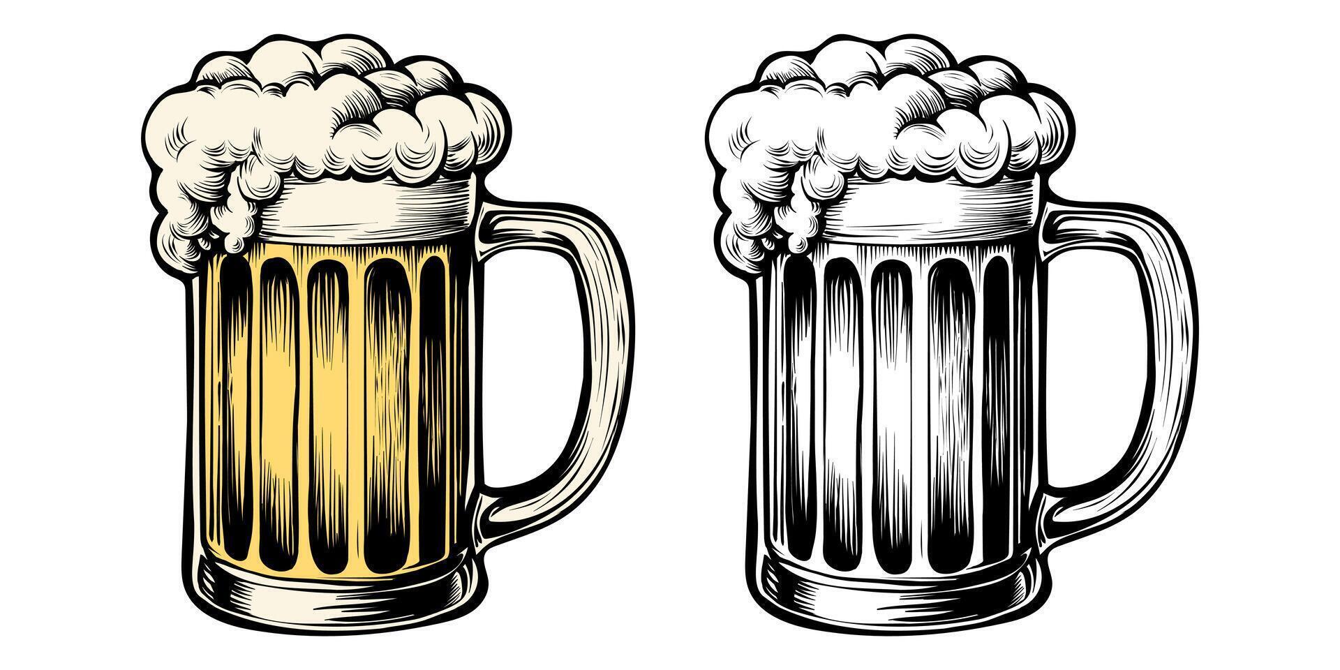 Glass of beer isolated on white background, hand drawn ink sketch. Vector vintage engraved illustration.