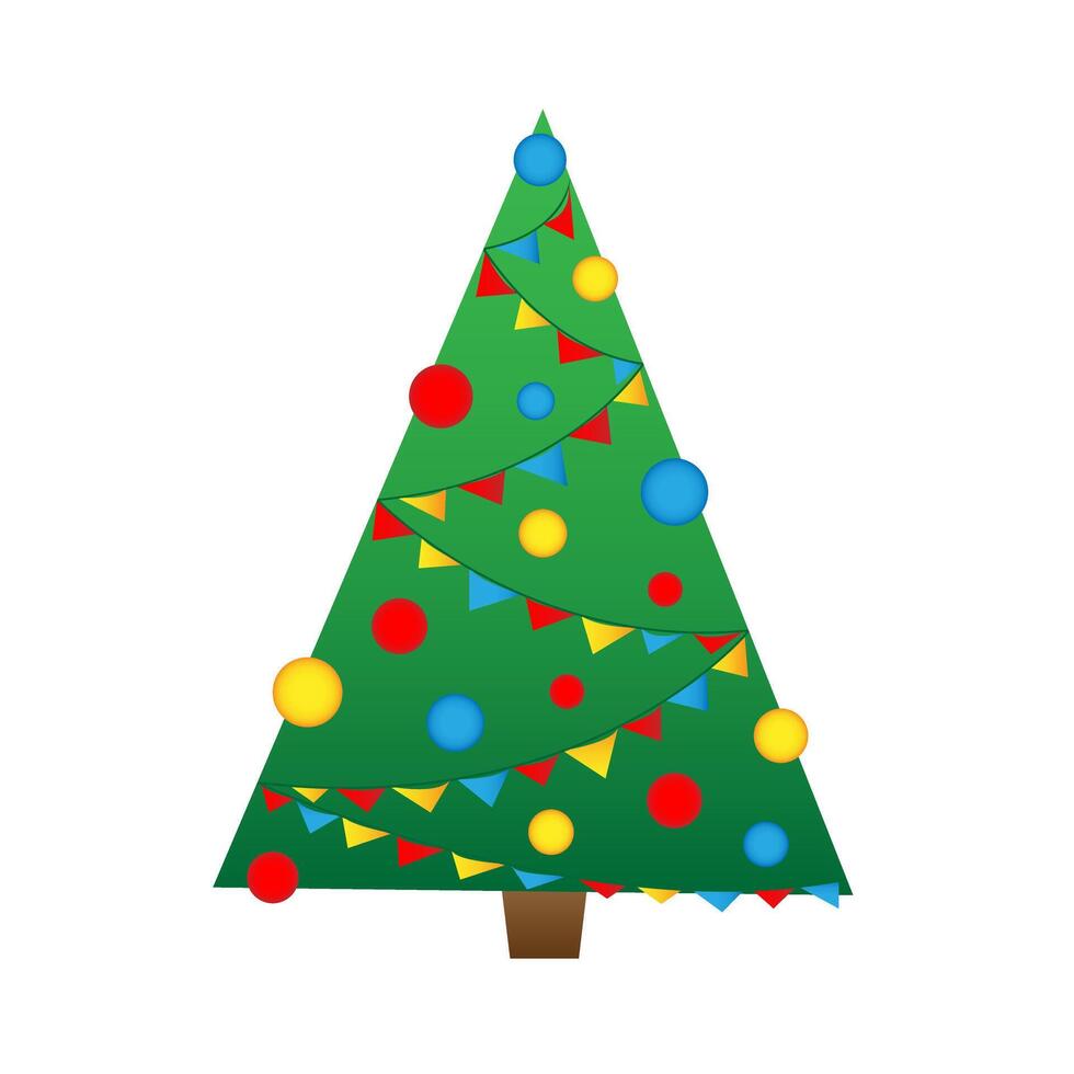 Christmas tree with garland, flags and christmas toy. Holiday decoration template. vector