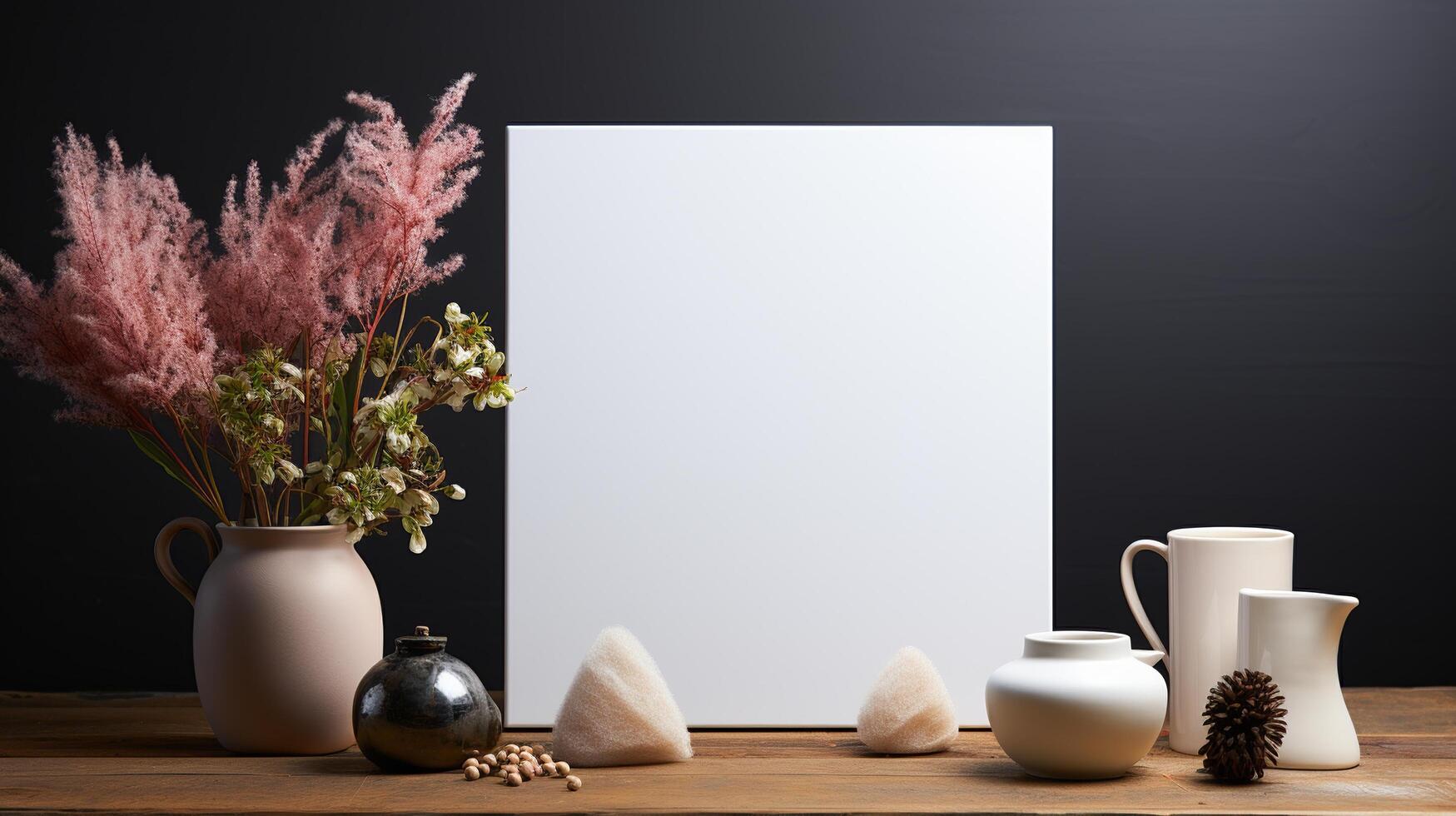 AI generated White canvas for mockup with blurred brick wall room interior photo