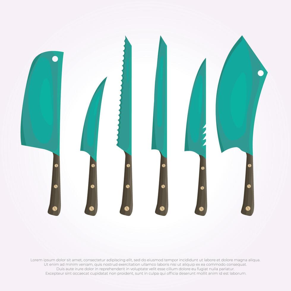 set knife bundle icon logo vector vintage 3d illustration. kitchenware chef design for cutting