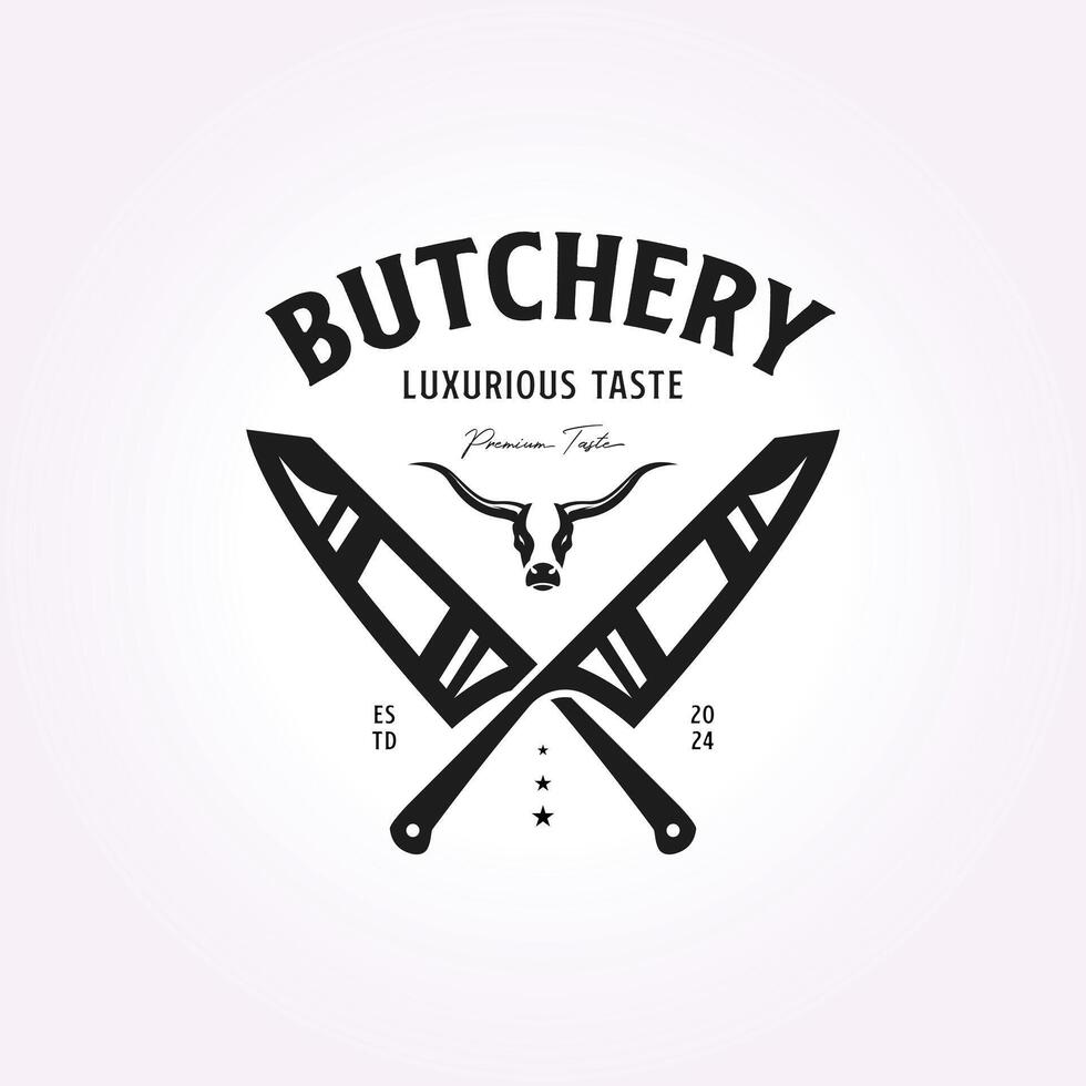 illustration of a meat restaurant logo design with a butcher knife vector